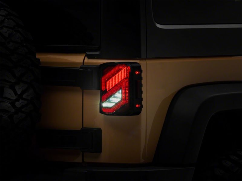Raxiom 07-18 Jeep Wrangler JK Axial Series Trident LED Tail Lights- Blk Housing (Clear Lens)