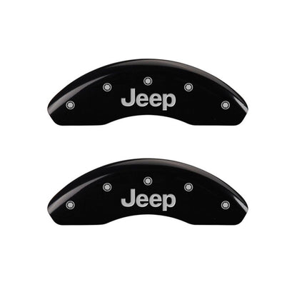 MGP 4 Caliper Covers Engraved Front JEEP Engraved Rear JEEP Grill logo Black finish silver ch