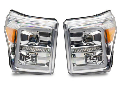 Raxiom 11-16 Ford F-250 Super Duty LED Projector Headlights - Chrome Housing (Clear Lens)
