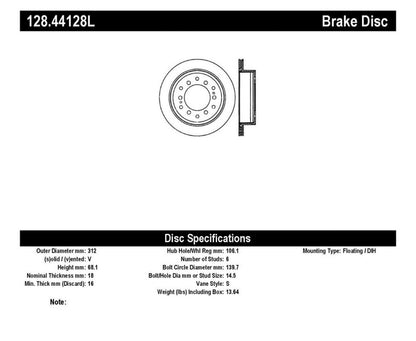 StopTech Power Slot 03-09 Toyota 4 Runner / 03-09 Lexus GX470 Drilled Left Rear Rotor