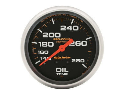 Autometer Liquid Filled Mechanical 66.7mm 140-280 deg F Oil Termperature Gauge Includes 12 ft Tubing