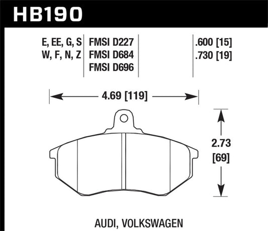 Hawk 1985 Audi 4000 1.8L S 256mm Rotors Front ER-1 Brake Pads