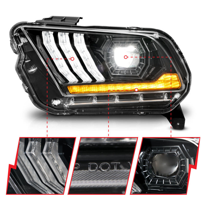 ANZO 13-14 Ford Mustang (w/ Factory HID/Xenon HL only) Projector Headlights w/Light Bar Black