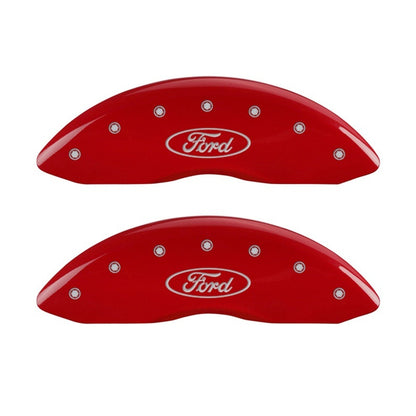 MGP Front set 2 Caliper Covers Engraved Front Oval logo/Ford Red finish silver ch