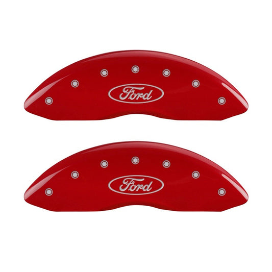 MGP Front set 2 Caliper Covers Engraved Front Oval logo/Ford Red finish silver ch