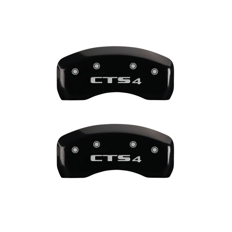 MGP 4 Caliper Covers Engraved Front Cursive/Cadillac Engraved Rear CTS4 Black finish silver ch