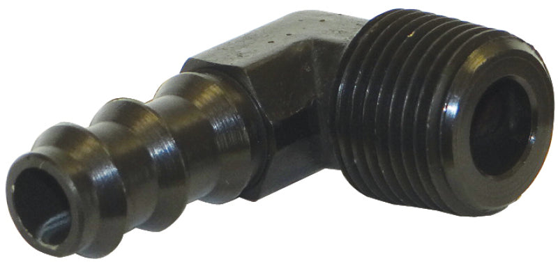 Moroso Air/Oil Separator Fuel Line Fitting - 3/8in to 3/8in Hose - 90 Degree - Black - Single