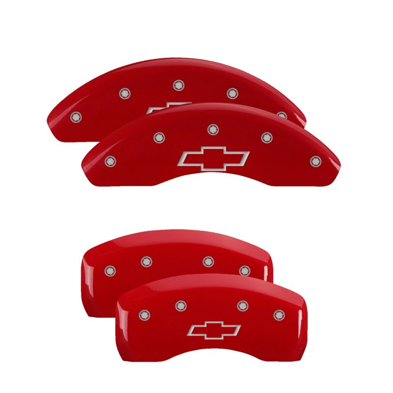 MGP 4 Caliper Covers Engraved Front & Rear Chevy Racing Red Finish Silver Char 2016 Chevrolet SS