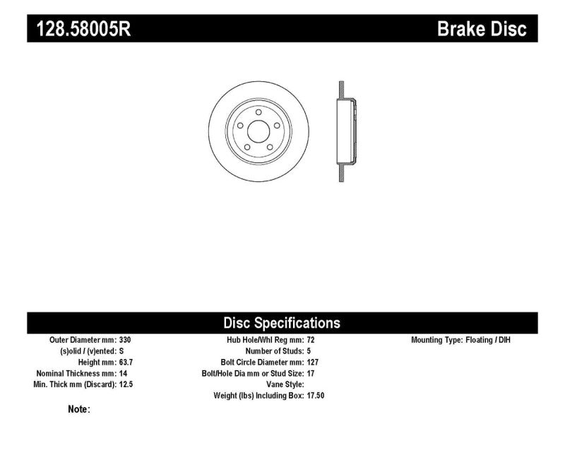 StopTech Drilled Sport Brake Rotor 11-17 Jeep Grand Cherokee (Excludes SRT8)