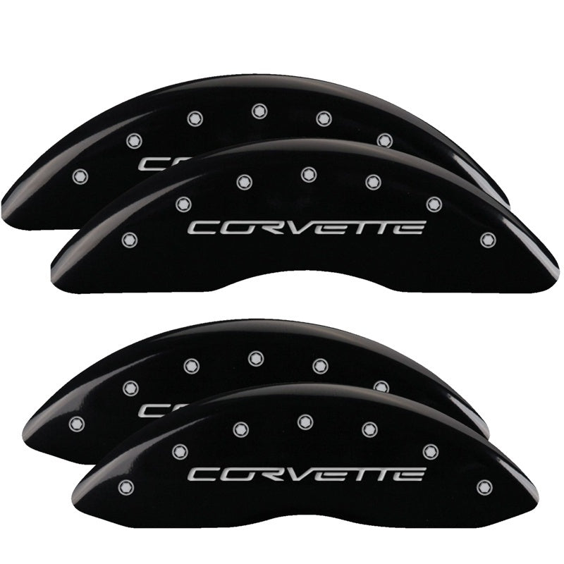 MGP 4 Caliper Covers Engraved Front & Rear C6/Corvette Black finish silver ch