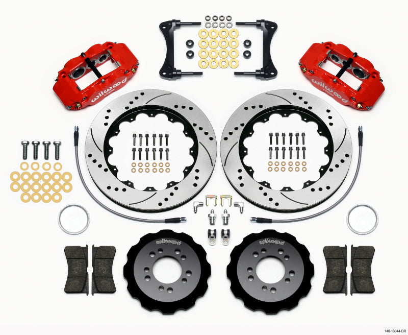 Wilwood Narrow Superlite 6R Front Hat Kit 14.00in Drilled Red 2008-up Hyundai Genesis Coupe w/Lines