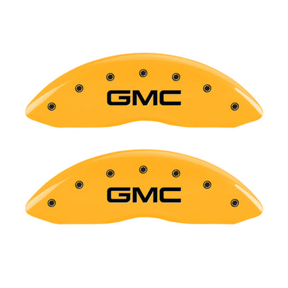 MGP 4 Caliper Covers Engraved Front & Rear 99-03 GMC Sierra 1500 Yellow Finish Black GMC Logo