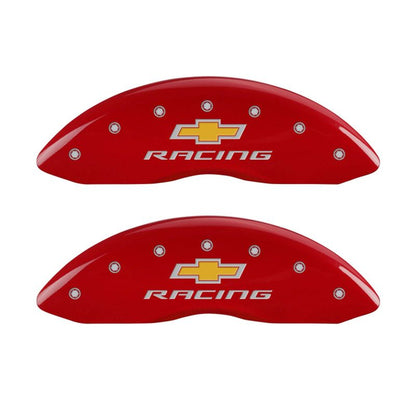 MGP 4 Caliper Covers Engraved Front & Rear Chevy racing Red finish silver ch