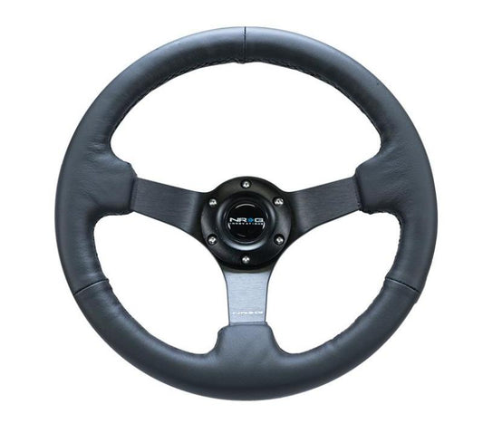 NRG Reinforced Steering Wheel (330mm/ 3in. Deep) Sport Leather Racing/ 4mm Matte Black Spoke