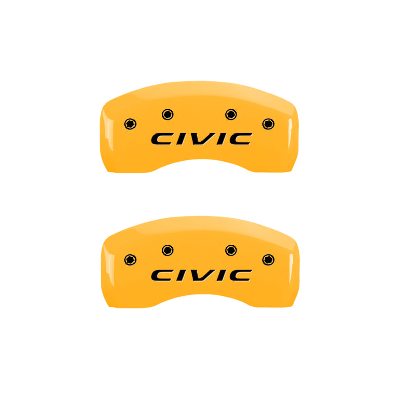 MGP 4 Caliper Covers Engraved Front 2016/CIVIC Engraved Rear 2016/CIVIC Yellow finish black ch