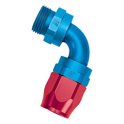 Russell Performance Swivel Hose End Assy #10 AN Male SAE Port to #8 Hose 90 Deg Red/Blue Anodized