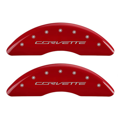 MGP 4 Caliper Covers Engraved Front Corvette C7 Engraved Rear Z51/2015 Red finish silver ch