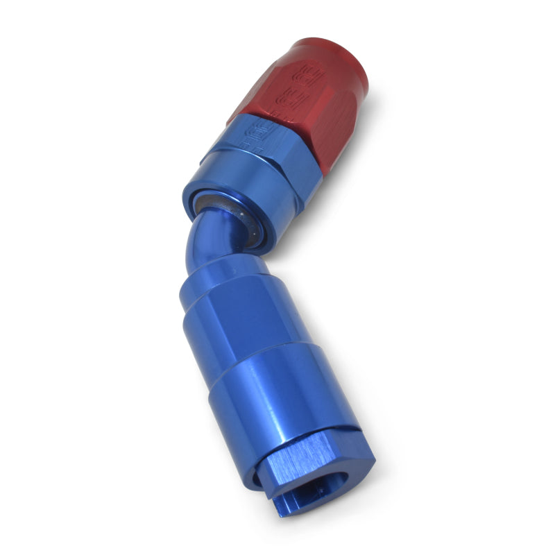 Russell Performance 5/16in SAE Quick Disc Female to -6 Hose Red/Blue 45 Degree Hose End