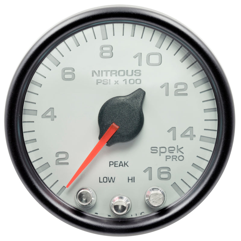 Autometer Spek-Pro Gauge Nitrous Press 2 1/16in 1600psi Stepper Motor W/Peak & Warn Wht/Blk