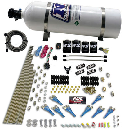 Nitrous Express 8 Cyl Shark Direct Port 4 Solenoids Nitrous Kit (200-600HP) w/15lb Bottle