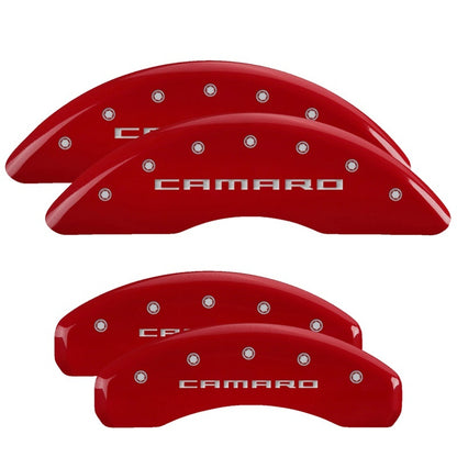 MGP 4 Caliper Covers Engraved Front & Rear Gen 5/Camaro Red finish silver ch