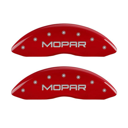 MGP Front set 2 Caliper Covers Engraved Front MOPAR Red finish silver ch