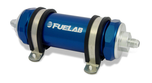 Fuelab 828 In-Line Fuel Filter Long -8AN In/Out 6 Micron Fiberglass - Blue