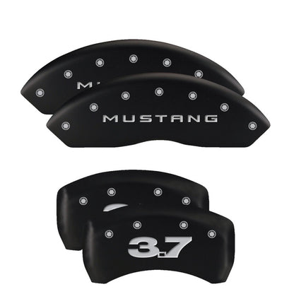 MGP 4 Caliper Covers Engraved Front 2015/Mustang Engraved Rear 2015/50 Black finish silver ch