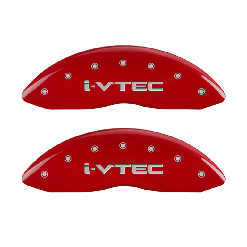 MGP 4 Caliper Covers Engraved Front & Rear I-Vtec Red Finish Silver Char 2017 Acura ILX