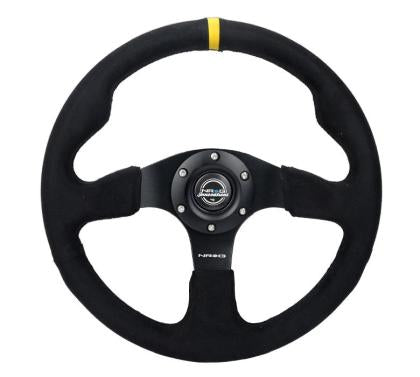 NRG - Reinforced Steering Wheel (350mm/ 3in. Deep) Alcantara w/ Yellow Center w/ Black Stitch