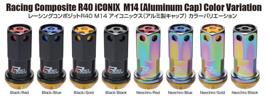 Project Kics 14X1.50 Neochrome R40 Iconix Lug Nuts (Black Cap) - 20 Pcs