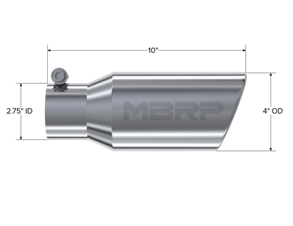 MBRP Universal Tip 4in OD 2.75in Inlet 10in Length Angled Rolled End T304
