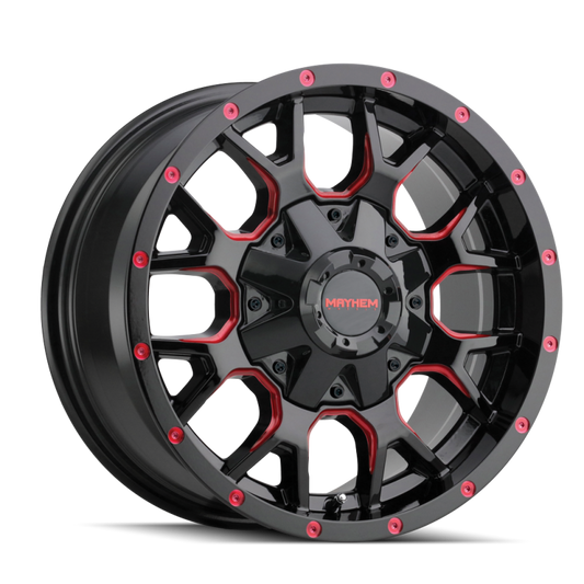 Mayhem 8015 Warrior 20x9 / 5x139.7 BP / 18mm Offset / 110mm Hub Black w/ Prism Red Wheel