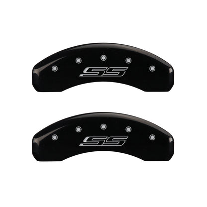 MGP 4 Caliper Covers Engraved Front Gen 5/Camaro Engraved Rear Gen 5/SS Black finish silver ch