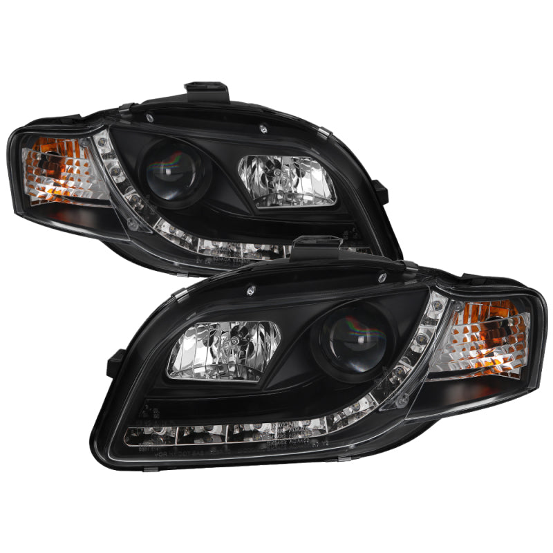 Spyder Audi A4 06-08 Projector Headlights Halogen Model Only - DRL Black PRO-YD-AA405-DRL-BK