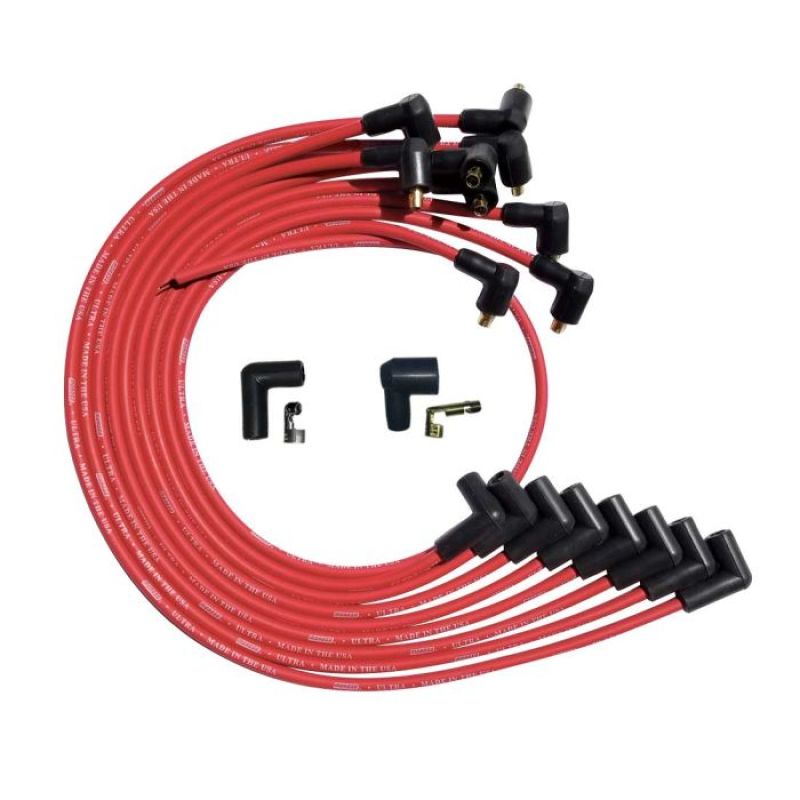 Moroso SBC Over Valve Cover 90 Deg Plug Non-HEI Ultra Spark Plug Wire Set - Red