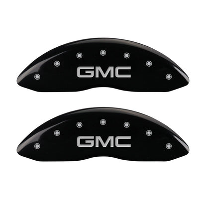 MGP Front set 2 Caliper Covers Engraved Front GMC Black finish silver ch