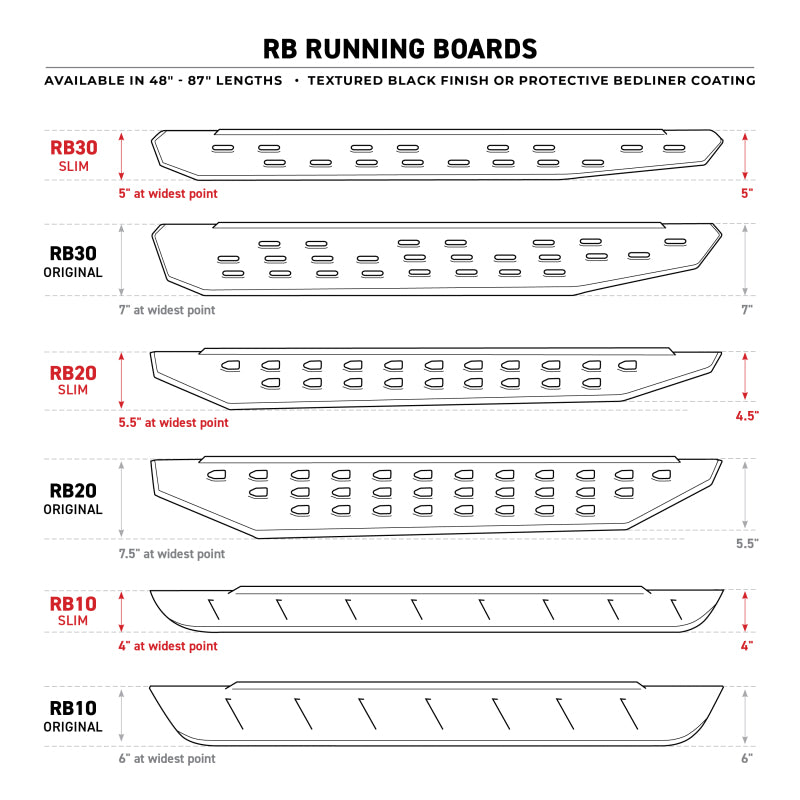 Go Rhino RB20 Slim Running Boards - Universal 48in. (Fits 2DR) - Bedliner Coating