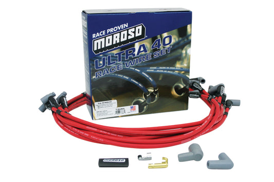 Moroso Chevrolet Small Block Ignition Wire Set - Ultra 40 - Unsleeved - HEI - Under Header - Red