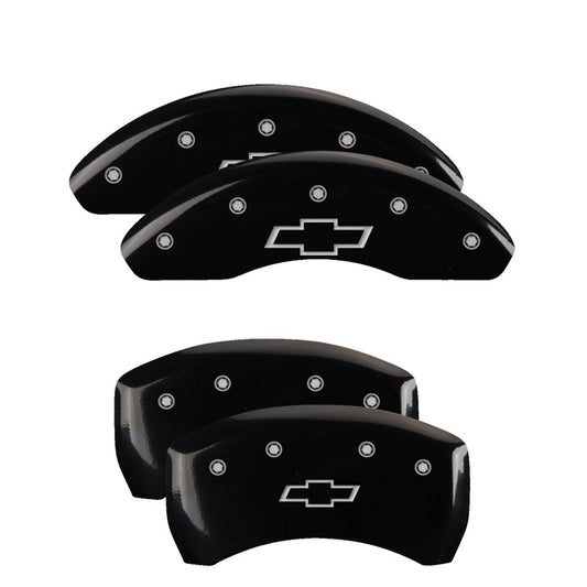 MGP 4 Caliper Covers Engraved Front & Rear Bowtie Black finish silver ch