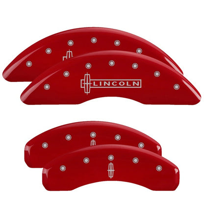 MGP 4 Caliper Covers Engraved Front Cursive/Cadillac Engraved Rear CTS Red finish silver ch