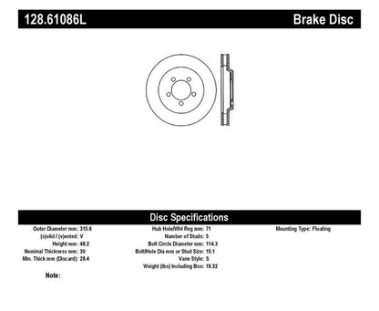 StopTech Power Slot 05-10 Mustang GT V8-4.6L Front Left Drilled Rotor