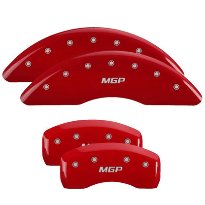 MGP 4 Caliper Covers Engraved Front JEEP Engraved Rear JEEP Grill logo Red finish silver ch