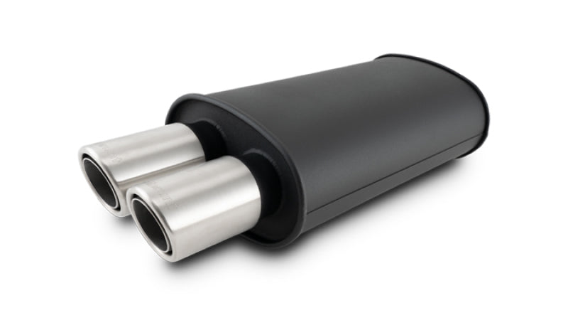 Vibrant Streetpower Flat Blk Muffler 9x5x15in Body 2.5in Inlet ID 3in Tip OD w/Dual Angle Tips