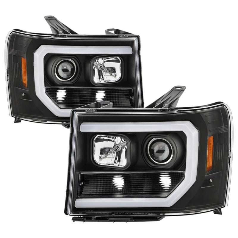 Spyder 07-13 GMC Sierra 1500-3500 Ver 2 Proj Headlights - DRL LED - All Blk PRO-YD-GS07V2-LBDRL-BKV2