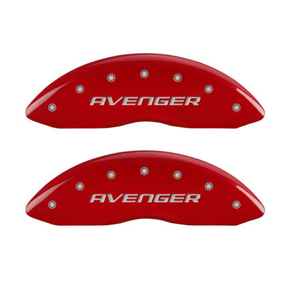 MGP 4 Caliper Covers Engraved Front & Rear With out stripes/Avenger Red finish silver ch