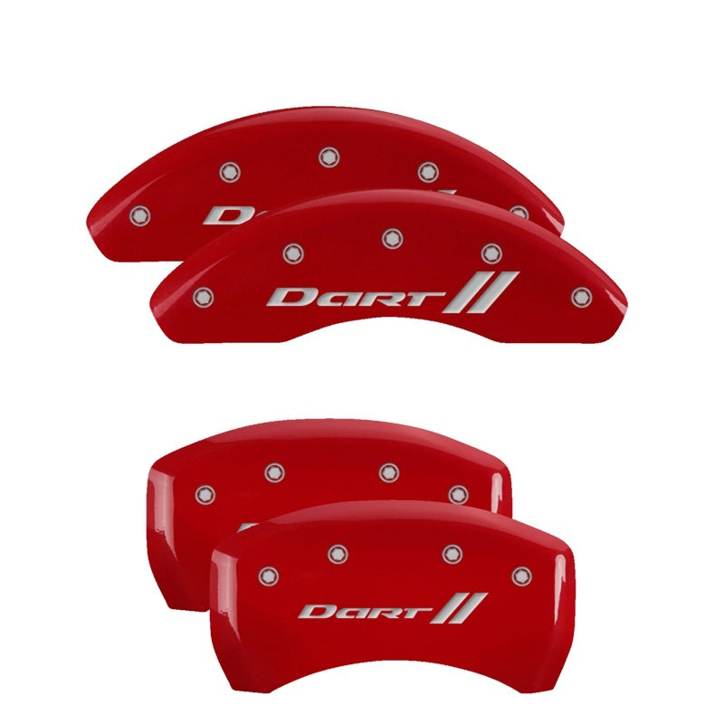 MGP 4 Caliper Covers Engraved Front & Rear With stripes/Dart Red finish silver ch