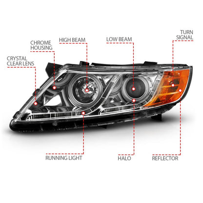 ANZO 2011-2013 Kia Optima Projector Headlights w/ Halo Chrome (CCFL)