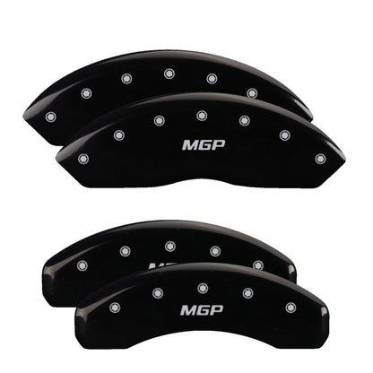 MGP Front set 2 Caliper Covers Engraved Front GMC Black finish silver ch