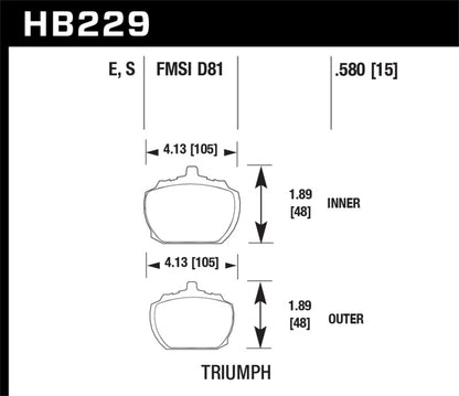 Hawk 70-73 Triumph Stag / 80-82 Triumph TR8 HT-10 Race Front Brake Pads